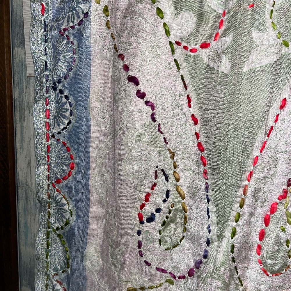 Raj Light Gray Multicolor Patterned Hand Stitched Infinity Scarf -Raj 3 - Picture 3 of 7